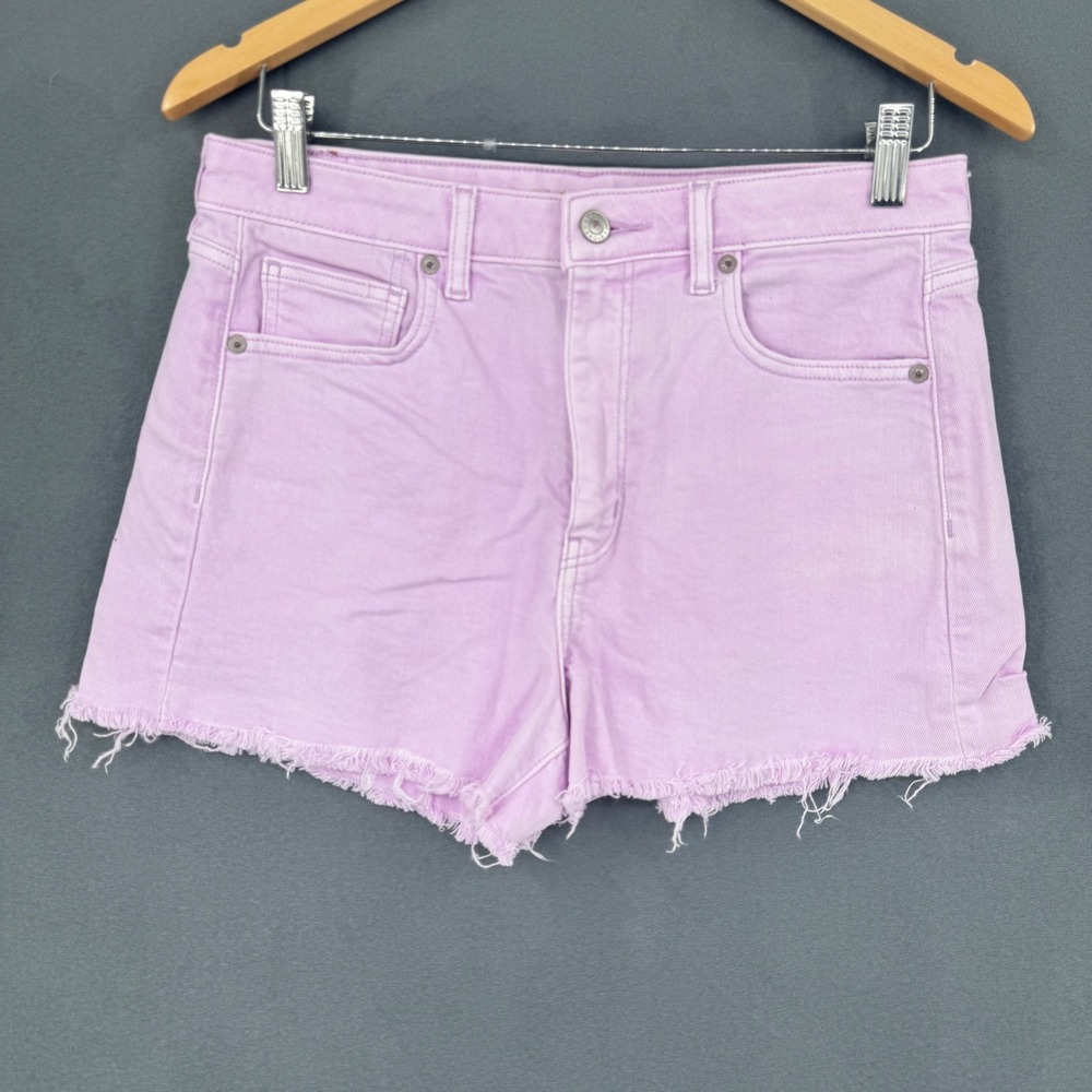 American Eagle Mom Shorts Women 8 Purple Denim High Waisted Raw Hem Retro Summer